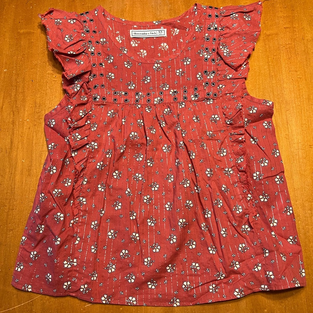 Abercrombie and Fitch Rust Blouse with Ruffles and Pattern